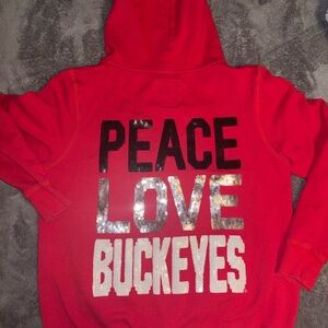 Red Hoodie with Peace Love Buckeyes Design